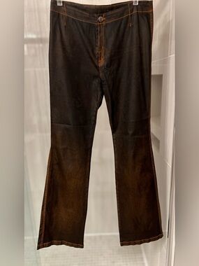 TRANSIT Par Such Coated Waxed Brown Flare Pants Contrast Stitch